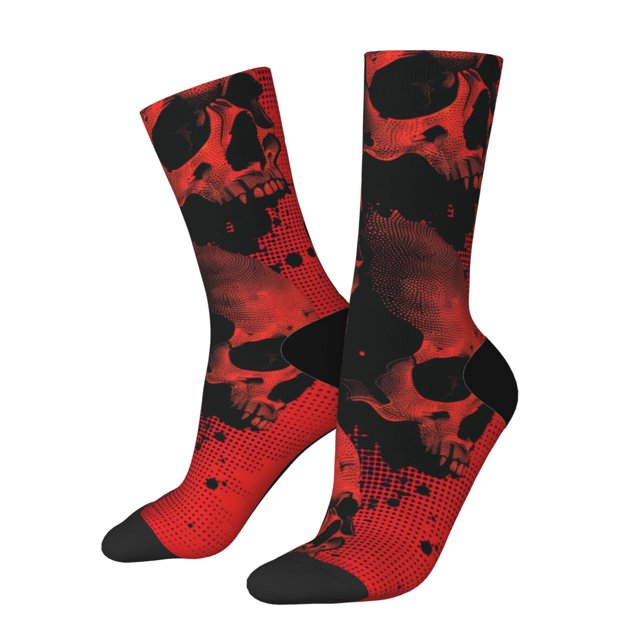 Balery Red And Black Abstract Skull Calcetas Largas con Estampado para Hombre y Mujer – Suaves y Transpirables, Talla Única (US 5-11)