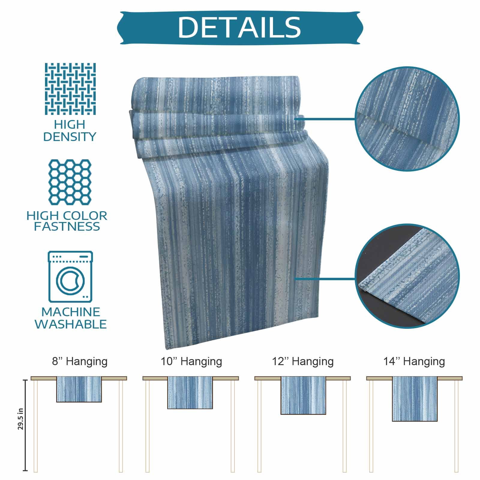 Table Runner 70 Inches Long for Kitchen Dining, Blue Dresser Scarf Farmhouse, Dining Table Decorations for Wedding/Parties, Vintage Modern Abstract Art Ombre 13 x 70 In