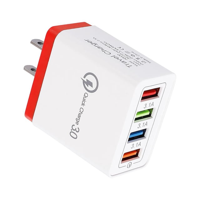 Adaptador 4 USB Travel Wall 3A Cargador de carga rápida Enchufe de EE. UU. Rojo 2PCS Hugtrwg Para estrenar