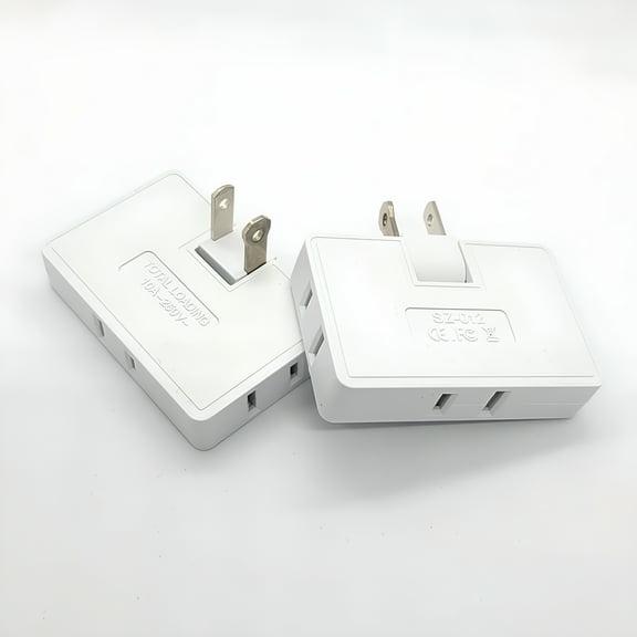 GJX 3 Way Flat Wall Outlet Extender (Pack of 2) - Portable Swivel Wall Tap Plug