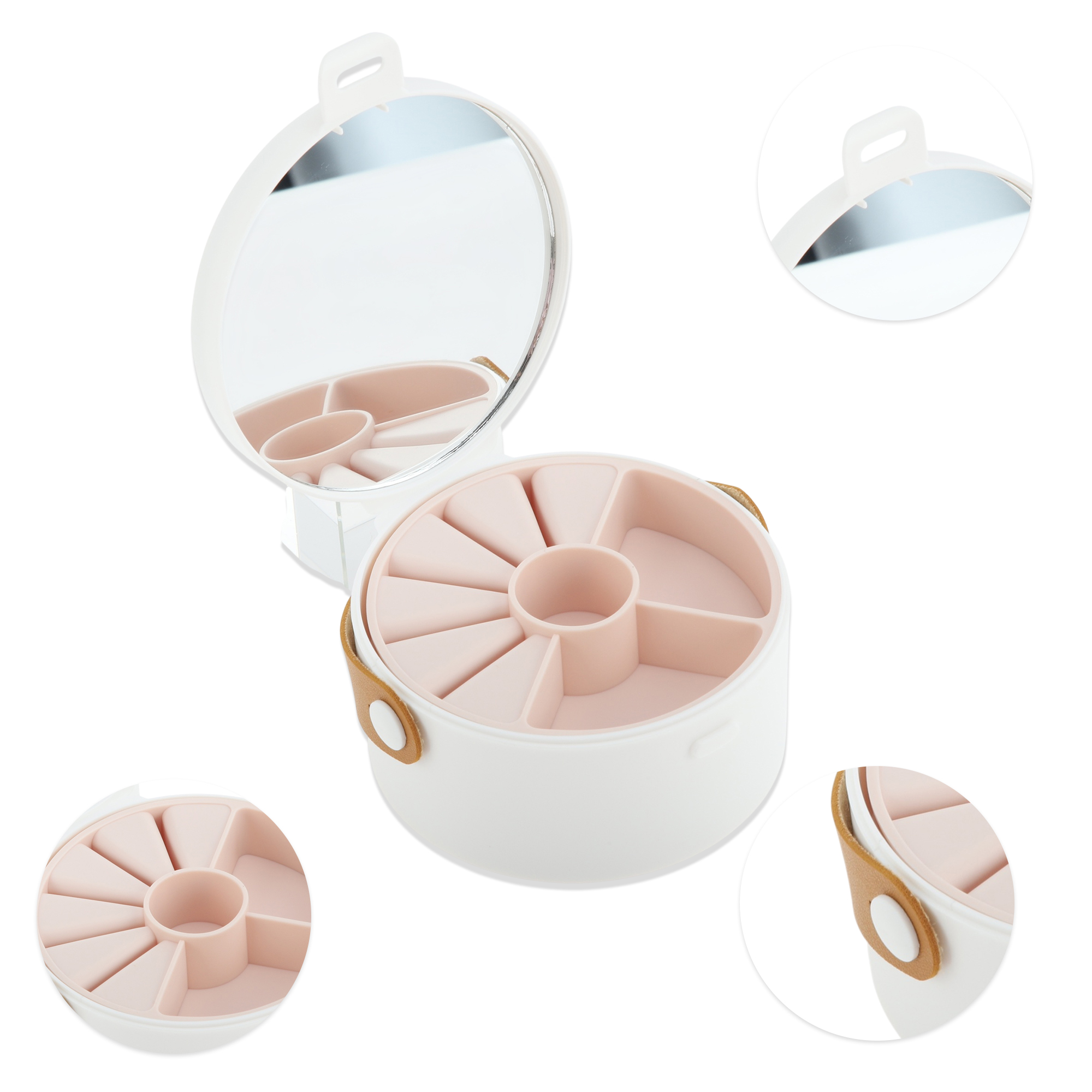 Unique Bargains Elegant Round Multi-Function Jewelry Box Organizer White