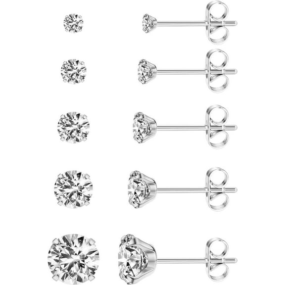 Extra Long Post 316L Stainless Steel Stud Earrings Cubic Zircon Round Men Women