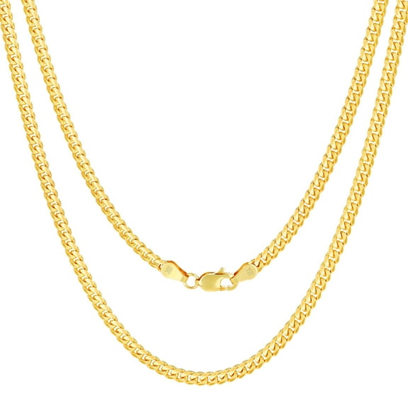 Nuragold 18k Real Yellow Gold Solid Miami Cuban Link 2.7mm Chain Necklace (16"-30") Italian Jewelry for Men & Women