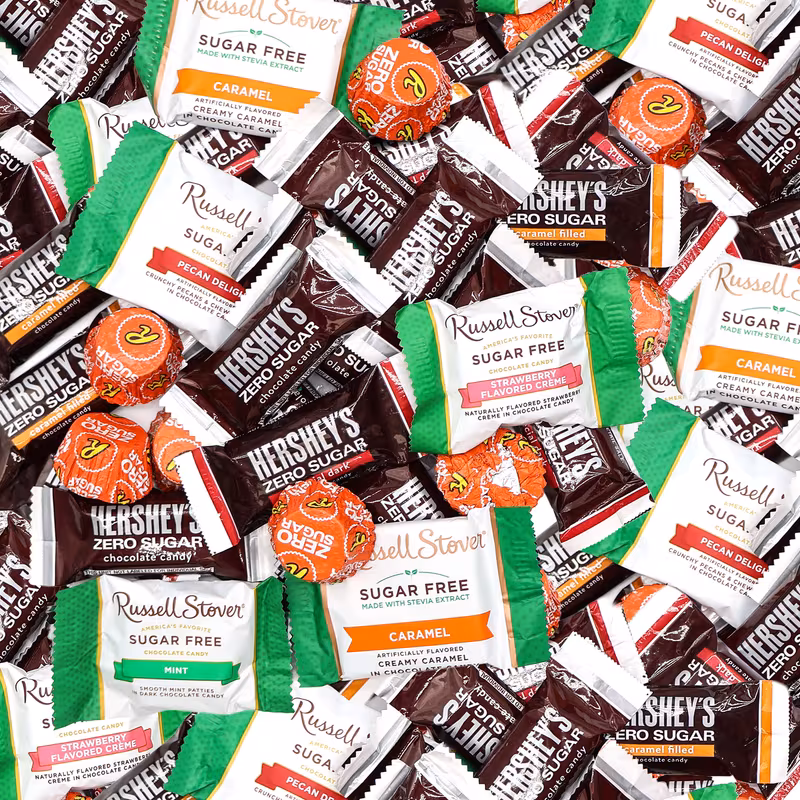 Sugar Free Chocolate Candy Mix - Bulk Pack Individually Wrapped Russell Stover & Hersheys Zero Sugar Chocolates - Assorted Flavors