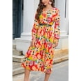 thumbnail image 2 of Multicolor Abstract Print Pleated Dress, Yellow, X-Large, 2 of 5