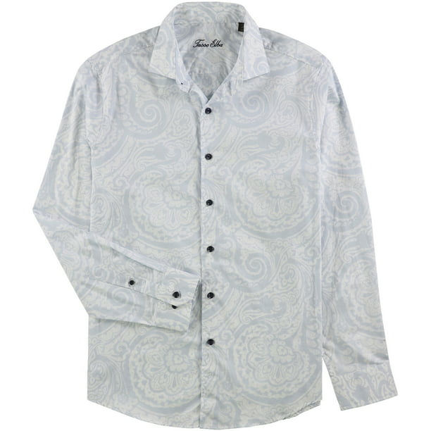 Tasso Elba Mens Printed Button Up Shirt, Blue, X-Large