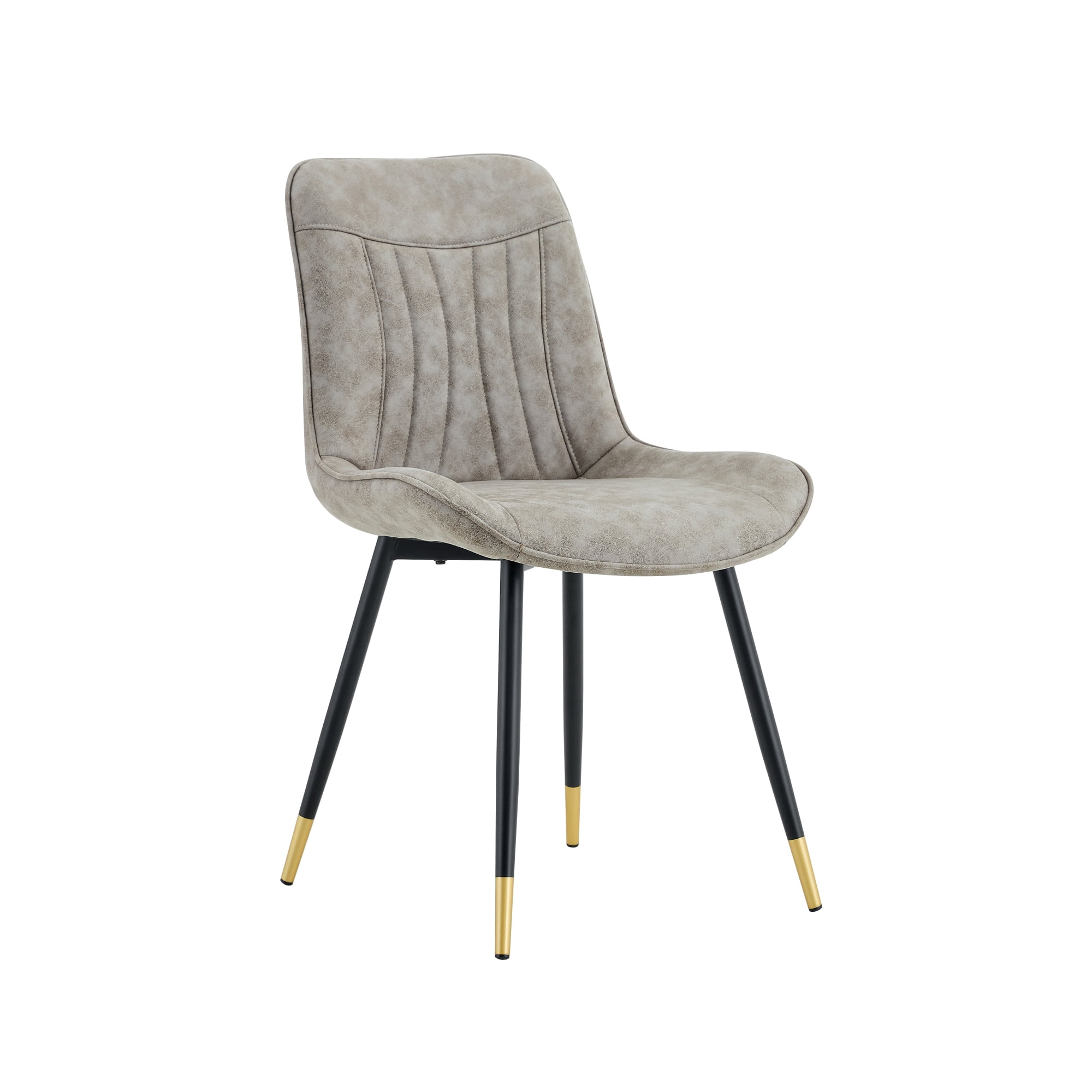 Leumius Dining Chairs Set of 2, Tech Fabric Upholstered Dining Chairs with Semi-Gloss Black Metal Legs, Gold-Trimmed Adjustable Non-Slip Feet, Vertical-Stitched High Back for Dining Room Gray