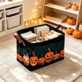 thumbnail image 6 of Canvas Candy Storage Basket,Foldable Rectangular Gift Basket with Handles,Pumpkin Ghost Pattern Decor Organizer Bin for Household Sundry Sorting,Orange, 6 of 7