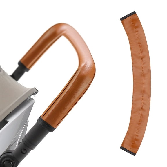 1pc Stroller Handle Cover, Easy to Clean PU Material Protective Cover Foldable Zippered Universal Stroller Handle, Black Brown