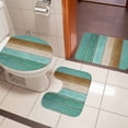 thumbnail image 4 of Teal Brown Wooden Bath Mat 3 Piece Bathroom Rug Set, Farmhouse Vertical Striped Art Non Slip Bath Rug Contour Mat and Toilet Lid Cover, Absorbent Shower Mats Soft Bath Rugs and Mats Sets, 4 of 8