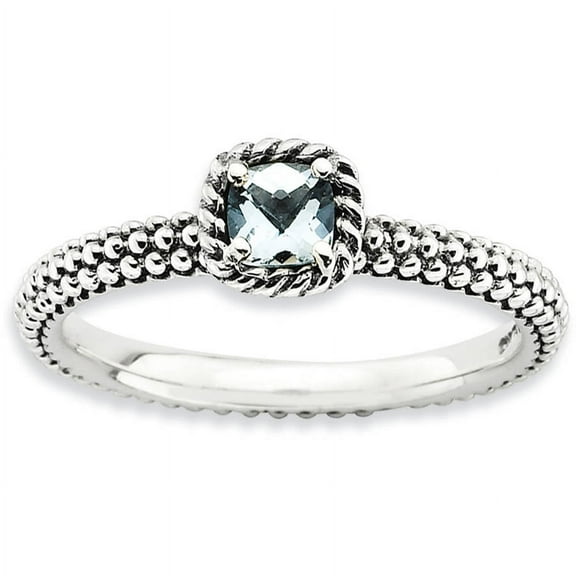 Checker-Cut Aquamarine Sterling Silver Antiqued Ring