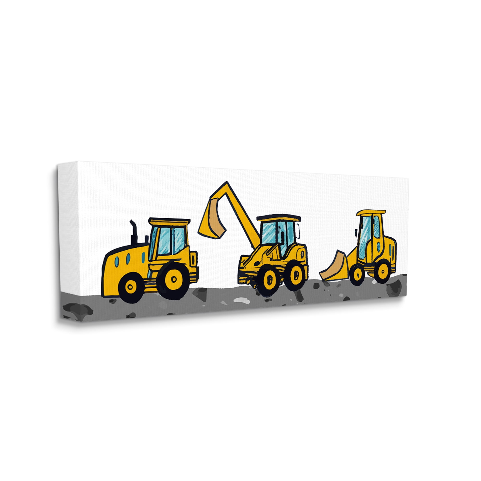 Stupell Industries Construction Bulldozers Trio Transportation Painting Gallery Wrapped Canvas Art Print Wall Art, 48 x 20