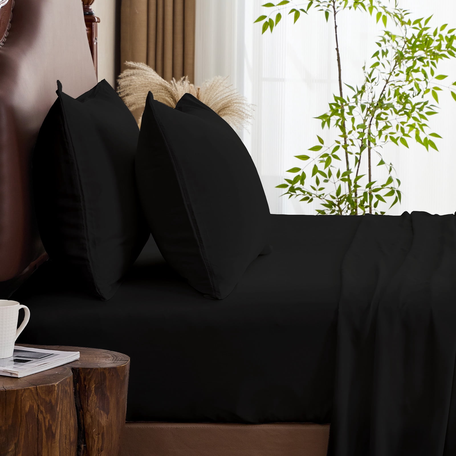 Hitime 4PC Bamboo Full Sheet Set, Deep Pocket Fit 16", Breathable Super Soft Luxury Hotel Style Home Decor Full Size Sheet Set, Gift for Women, Men - 2 Pillowcases, 1 Flat Sheet, 1 Fitted Sheet