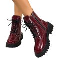 thumbnail image 6 of Willtoo Women Mid Calf Booties Faux Sequin Leather Non Slip Boot Lace Up Round Toe Platform Booties Motorcycle Slouchy Bootie, 6 of 6