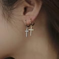 thumbnail image 2 of Cross Dangle Hoop Earrings Sterling Silver Cubic Zirconia for Women, 2 of 4