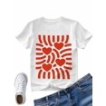 thumbnail image 4 of Women's T-Shirt Red Love Abstract Stripe Minimalist Art Short Sleeve Casual Tee Classic Crew Neck T Shirt for Women White, XS, 4 of 7