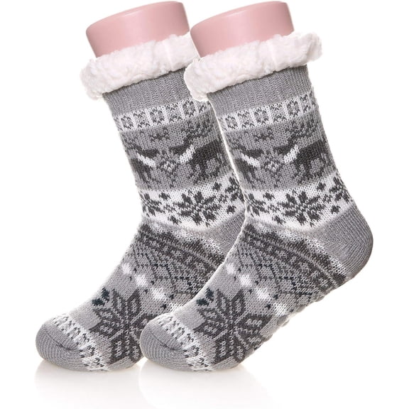 Minzimin Kids Boys Girls Fuzzy Slipper Socks Soft Warm Thick Fleece lined Christmas Stockings For Child Toddler Winter Home Socks