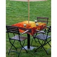 thumbnail image 4 of Fsddascl Fall Thanksgiving Outdoor Tablecloth - 60x60 Inch Square Dining Table Cover, Red Orange Sunrise Forest Autumn Waterproof Outdoor Table Cloth with Umbrella Hole & Zipper for Picnic/Patio, 4 of 7
