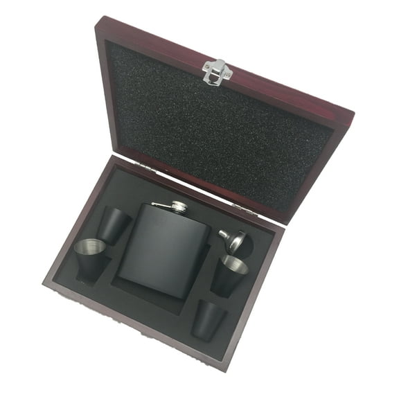Flask Set | Comes in Presentation Box (Matte Black/Rosewood Box, 1)