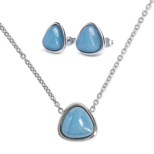 Set Juego de Joyería para Mujer LuckyLy con Cuarzo Aretes y Collar de Acero Inoxidable Modelo Aline azul acero UNITALLA