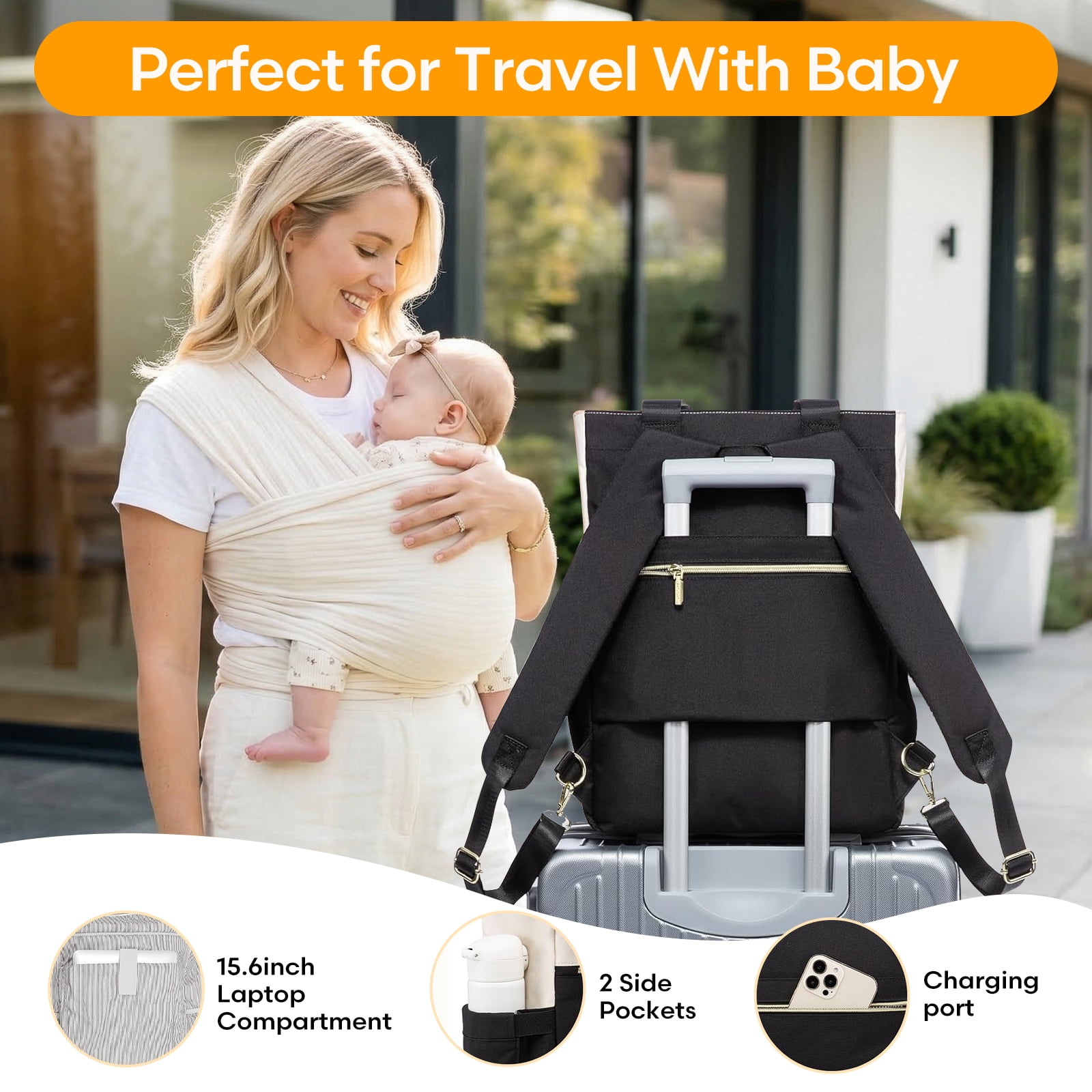 Baby Diaper Backpack with Changing Pad, Diaper Bag Backpack with 13 Pockets & Insulated Bottle Holders, Waterproof Travel Diaper Bag for Mom and Dad, Black Brown