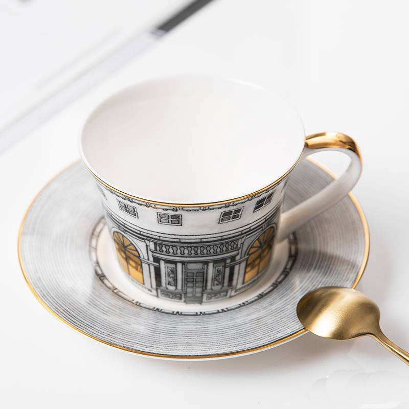 Swan Fort Classic Coffee Mug Hand Paint Gold Rim Cup Sets Espresso Cup and Saucer Phnom Penh Cup and Dish of Urban Architecture