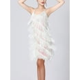 thumbnail image 3 of Doomiva Women's Sequins Tassel Dance 1920s Flapper Cocktail Party Dress Latin Ballroom Dance Dress White 3XL, 3 of 7