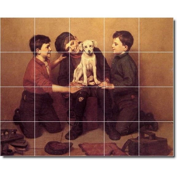 Ceramic Tile Mural-John George Brown Animals Painting 49. 21.25" w x 17" h using (20) 4.25 x 4.25 ceramic tiles