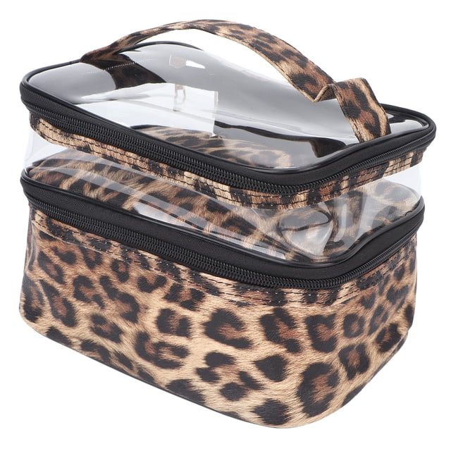 Bolsa De Almacenamiento De Cosméticos, Bolsa De Cosméticos De Doble Capa, Diseño De Estampado De Leopardo, Doble Capa, Fácil Limpieza Para Almacenamiento De Cosméticos