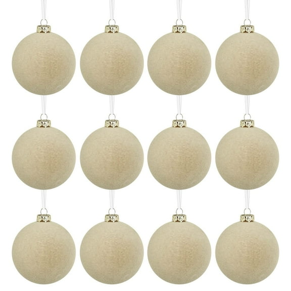 Christmas Tree Decoration Ornaments 12 Pcs Velvet Flocked Christmas Tree Ball Plastic Balls Xmas Decorative Hanging .36 Inch Finishes for Christmas Tree Decoration