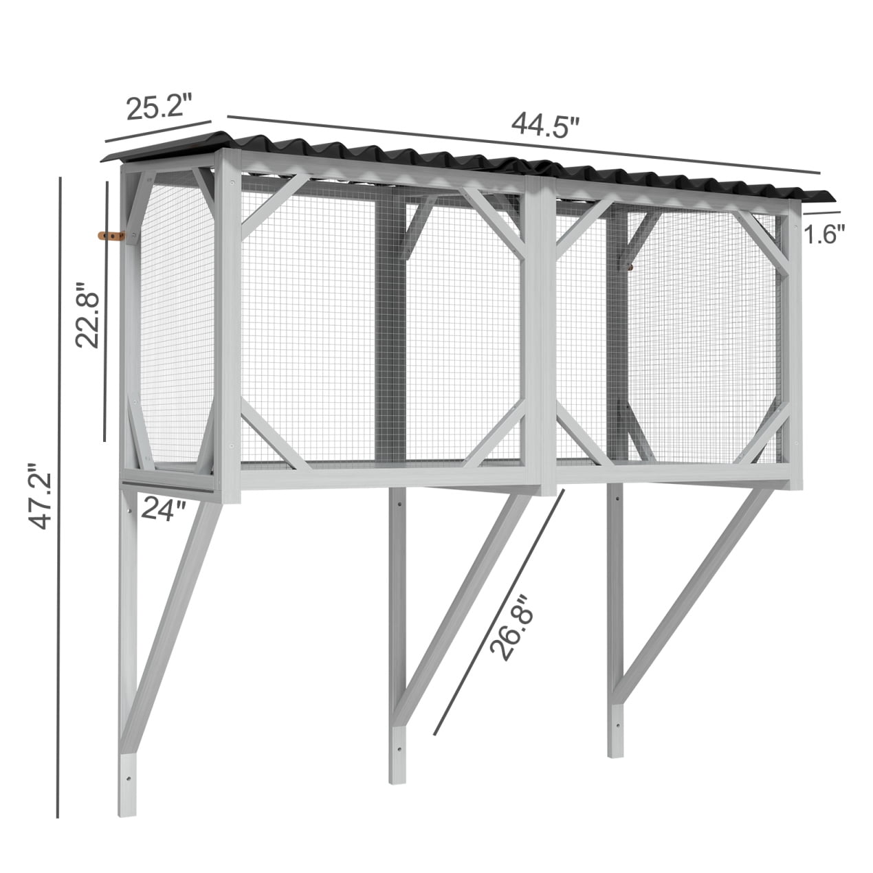 Cat Wall-Mounted Window Enclosure for Indoor Cats, Wood Small Animal Perch House with Bug Proof Net, Waterproof Roof, Secure and Cozy Outdoor Retreat for Multiple Cats, All Weather Use, Grey