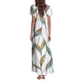 thumbnail image 4 of TQWQT Summer Dresses for Women 2025 Short Sleeve Floral Boho Maxi Dress Tiered V-neck Casual Chiffon Dresses Plus Size Wedding Guestes Dress Green XS, 4 of 5