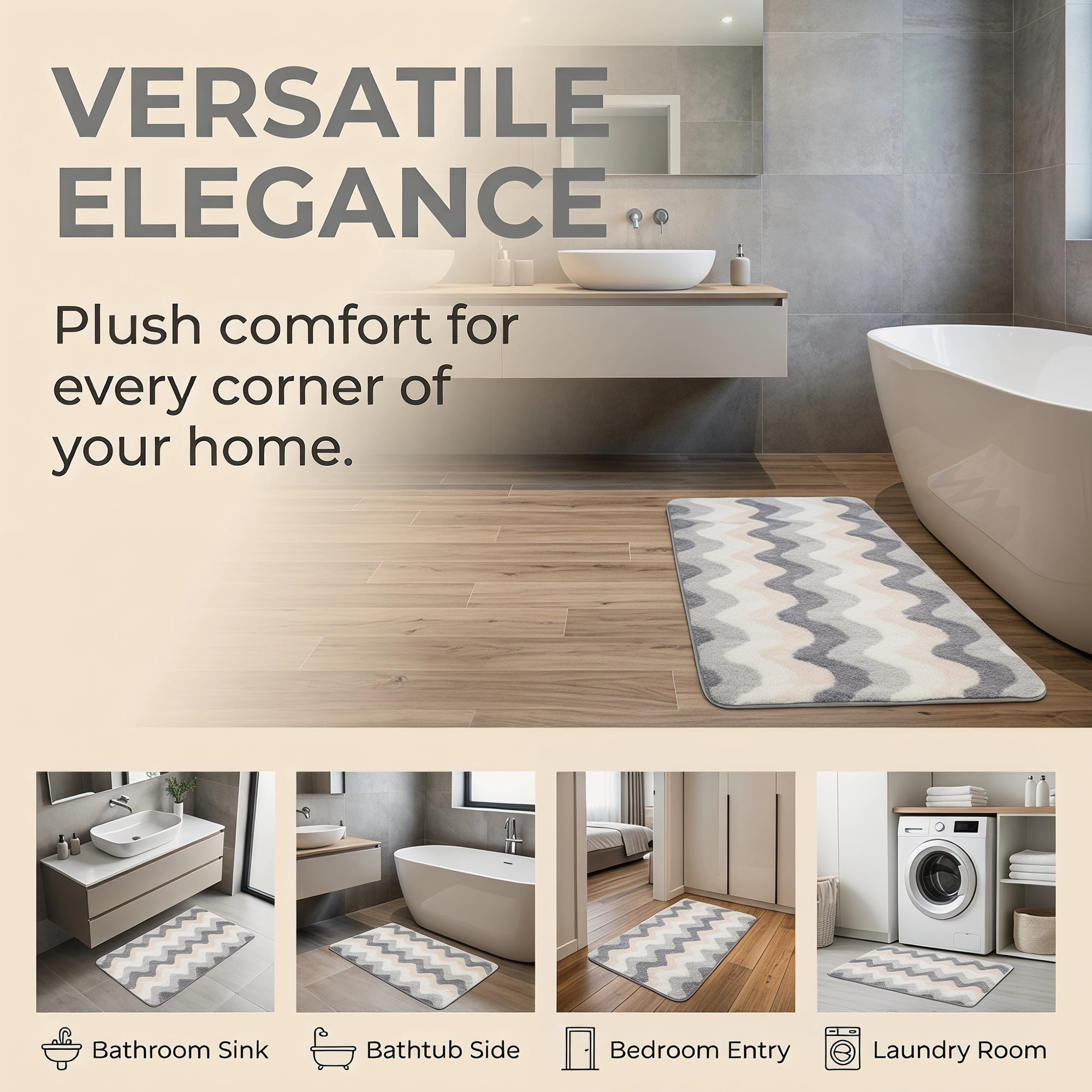 Unique Bargains Absorbent Non-Slip Machine Washable Geometric Bath Mat Gray 32" x 20"