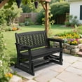 thumbnail image 4 of Ktaxon 4FT Wooden Glider Bench with Cup Holders, Floral Back, Outdoor, 800lbs Max, Black, 4 of 8