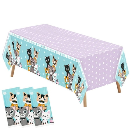 

OSNIE 3Pcs Cat Party Tablecloths Disposable Plasti