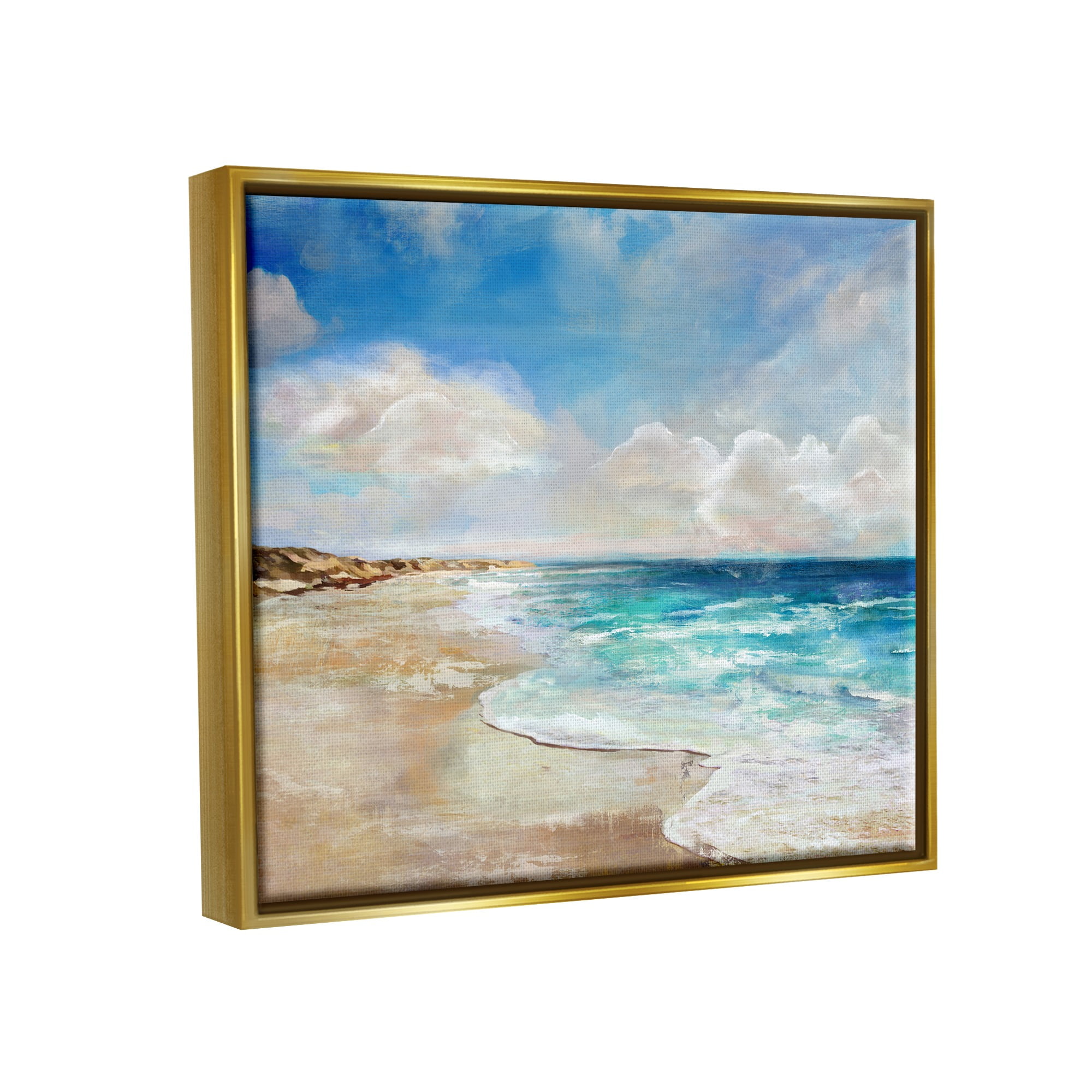 Stupell Industries Abstract Beach Shore Scene Nature Painting Gold Floater Framed Canvas Art Print Wall Art, 21 x 17
