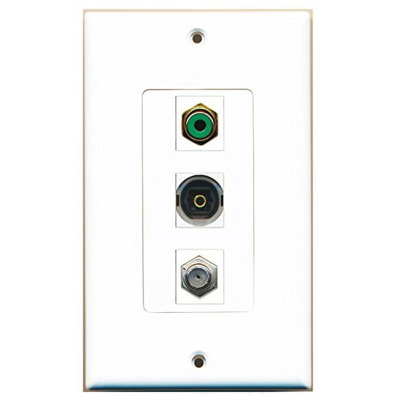 RiteAV - 1 Port RCA Green and 1 Port Coax Cable TV- F-Type and 1 Port Toslink Decorative Wall Plate Decorative
