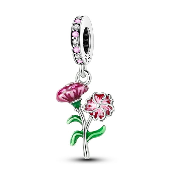 MULA 925 Sterling Silver Charms for Women Carnation Beads for Bracelet and Necklace Mother's Day Gift for Mom