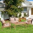 thumbnail image 1 of Gymax Ensemble de Mobilier d'Extérieur 4 Pcs Ensemble de Conversation pour Patio avec Cadre en Bois Coussin, 1 of 10