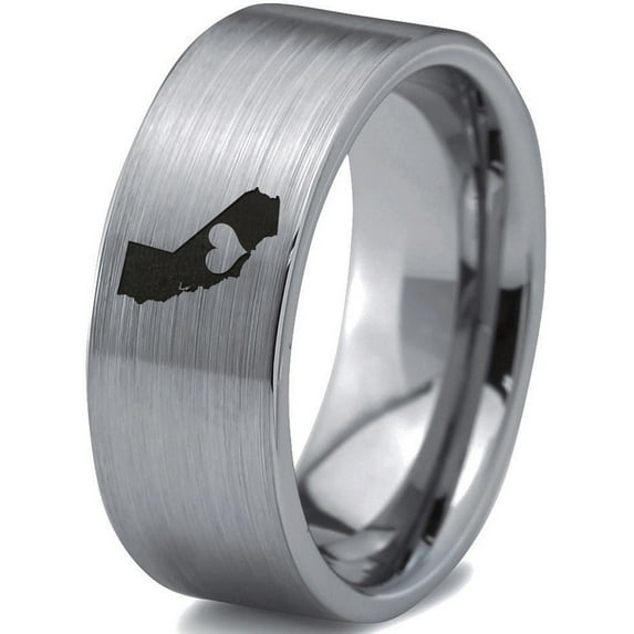 Tungsten California The Golden State Heart Band Ring 8mm Men Women Comfort Fit Gray Flat Cut Brushed Polished