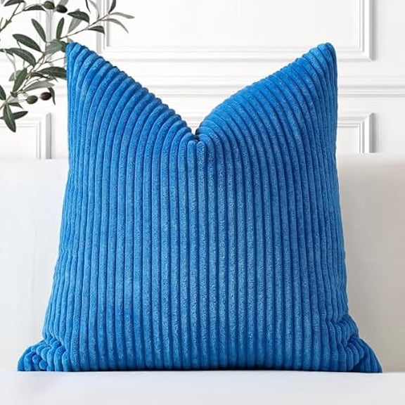 Eryueer Cozy Striped Corduroy Cushion Cover 40x40cm Super Soft Decorative Square Throw Pillow Covers Case for Sofa Couch Bedroom Car Decor 16 x 16 Inches, Blue
