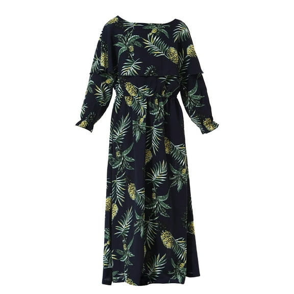 Otqutp Kids T Shirt Sundress Girls' Printed Long Sleeve Long Dress Dress for 1-12 Years Girls A-line Swing Elastic Waist Casual Party Dress (Blue,5-6 Years)