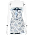 Fantoye Floral Printed Vacation Women Dress Off-shoulder Blue Metal Button Spring Skinny Elegant Outside Female Mini Dress 2023S Gao Jinjia LED