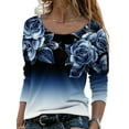 thumbnail image 1 of Frontwalk Women Loose Long Sleeve Tops Gradient Fashion T-shirt Ladies Floral Print Dailywear Tunic Blouse Blue XXL, 1 of 2