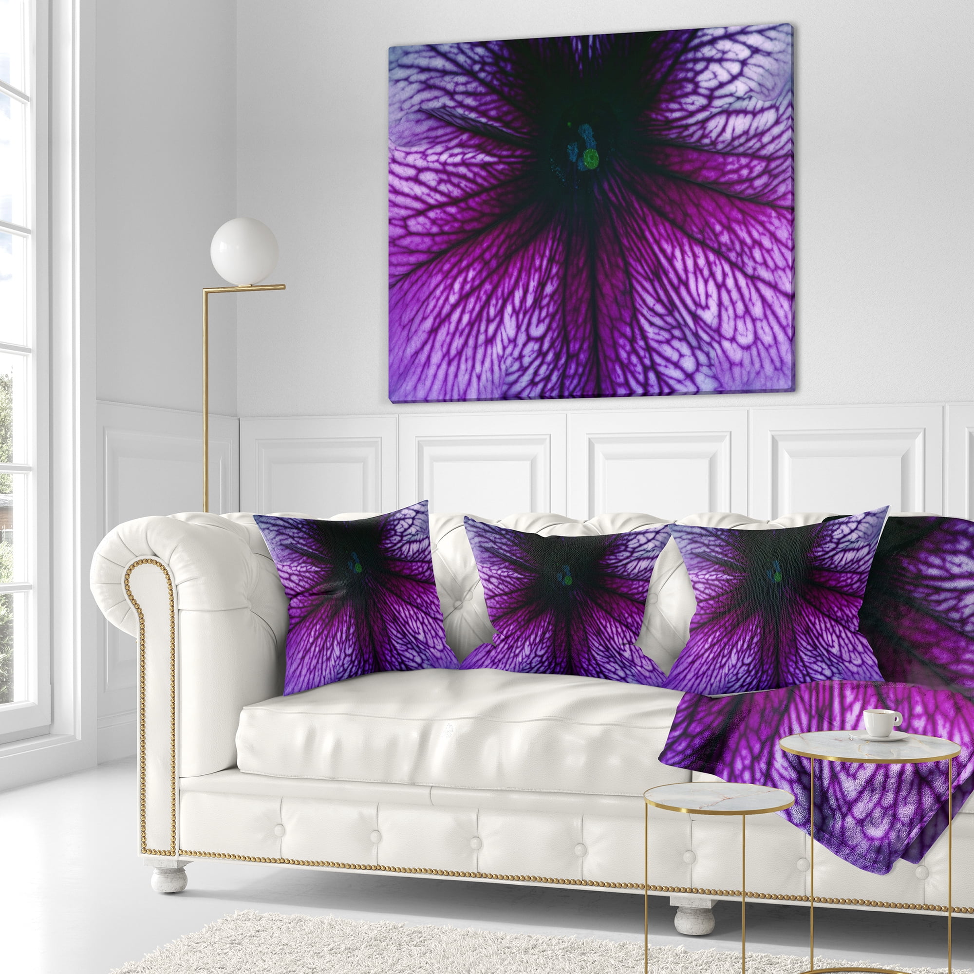 Designart Abstract Purple Floral Design - Floral Throw Pillow - 18x18