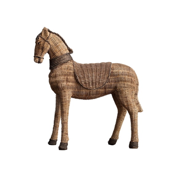 Wicker Horse Figurine 10.24 Inch Rustic Farmhouse Tabletop Decor Handwoven Animal Sculpture for Home Decoration