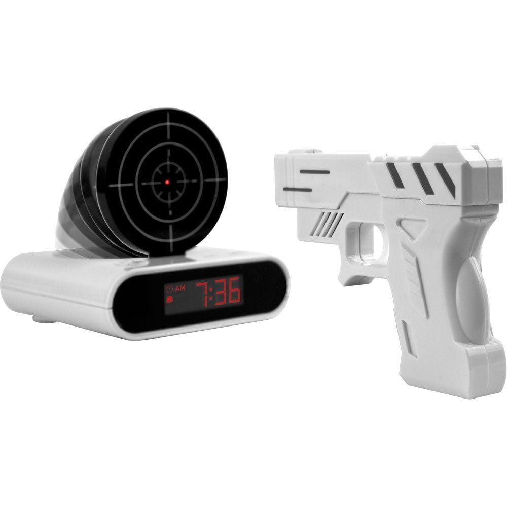 Gun Alarm Clock Shooting Target LCD Display Wake up sleeper Lock N Load Laser 
