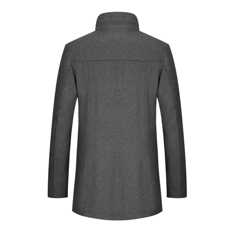 Zpanxa Men's Double Collar Wool Blend Coat Solid Color with Zipper Pockets, Long Sleeve Formal Jacket for Winter Business Casual Gray M, Size: Medium