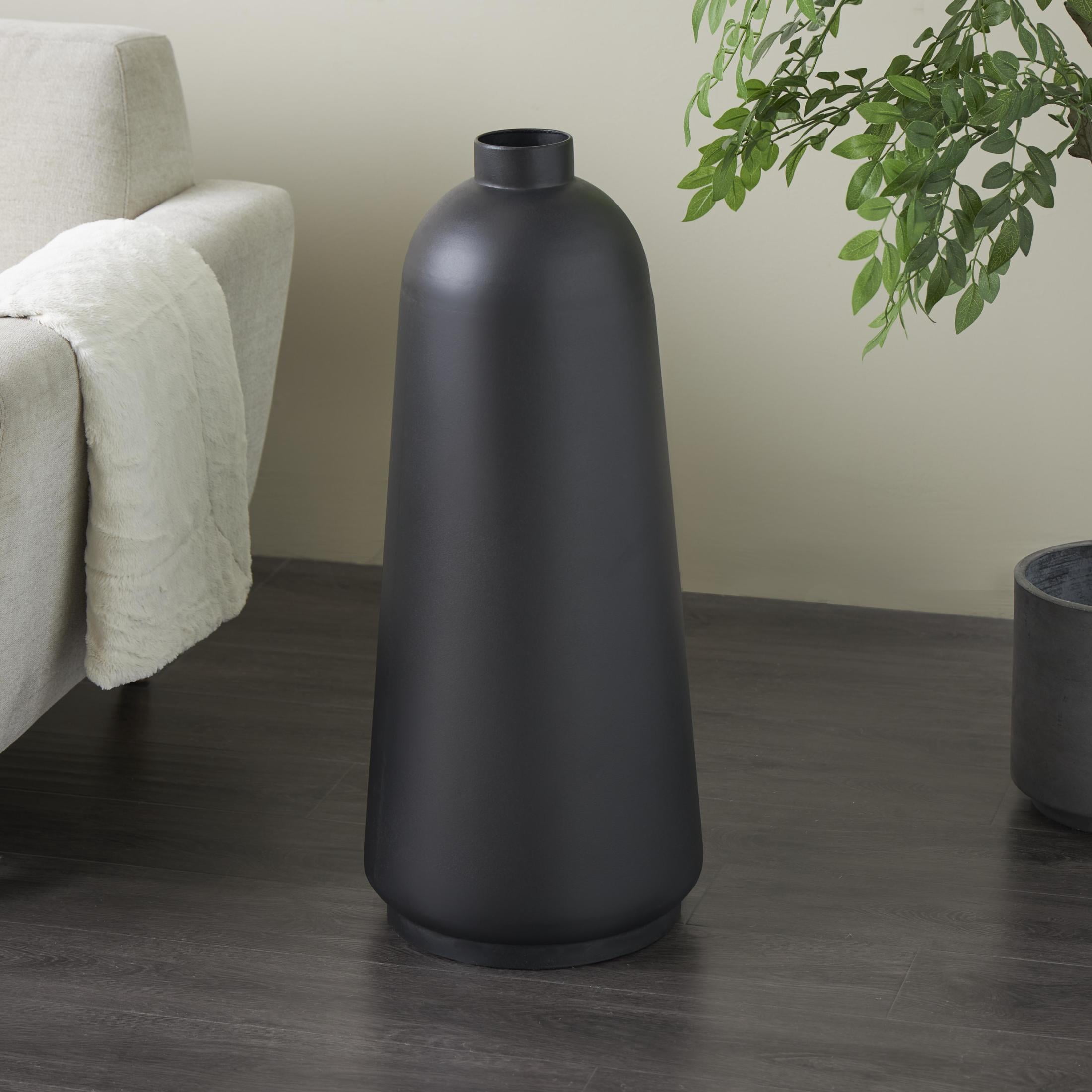 DecMode 30" Black Metal Vase with Narrow Opening