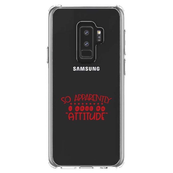 DistinctInk Clear Shockproof Hybrid Case for Samsung Galaxy S9  PLUS (6.2" Screen) - TPU Bumper Acrylic Back Tempered Glass Screen Protector - So Apparently I Have An Attitude - Red